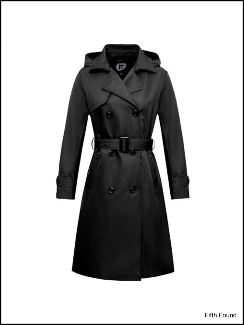 Waterproof Long Trench Coat Double Breasted Belted Detachable Hood